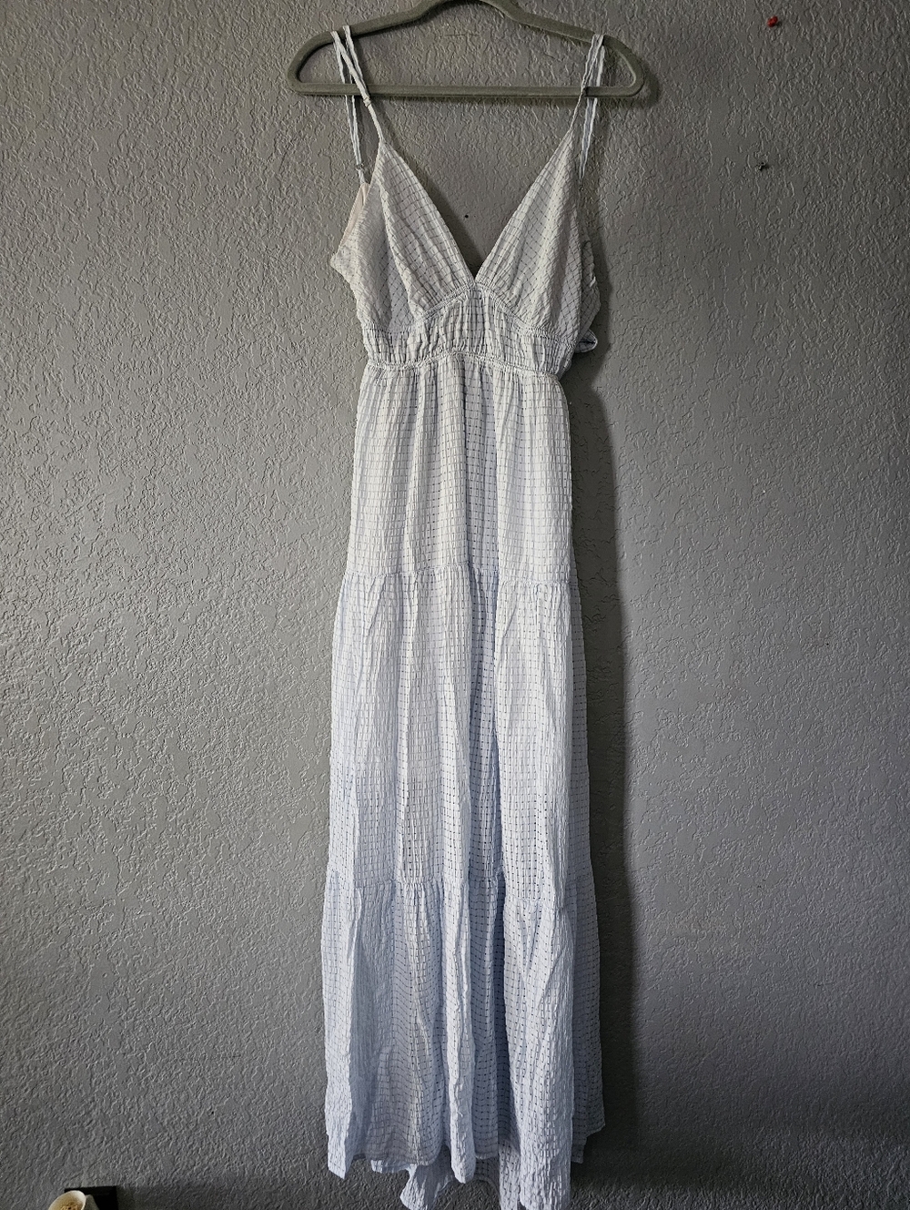 Meet Me In Santorini Light Blue V-Neck Tiered Maxi Dress with Smocked Waist